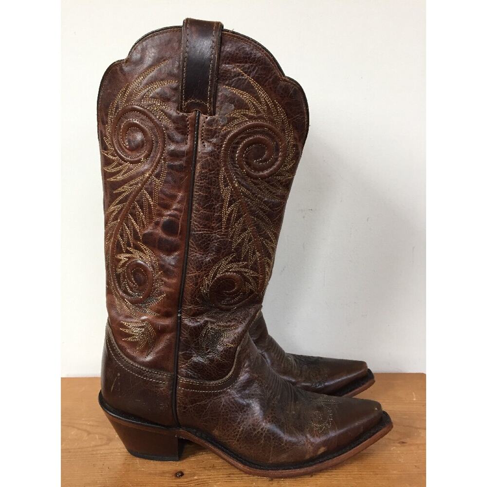 Vtg Justin Damiana Brown Leather Slip On Cowgirl Boots Womens 7B Style L4332